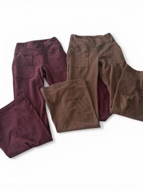 Lot Of 2 Rae Mode Flared Leggings Women Small High Waist Pockets Brown Purple